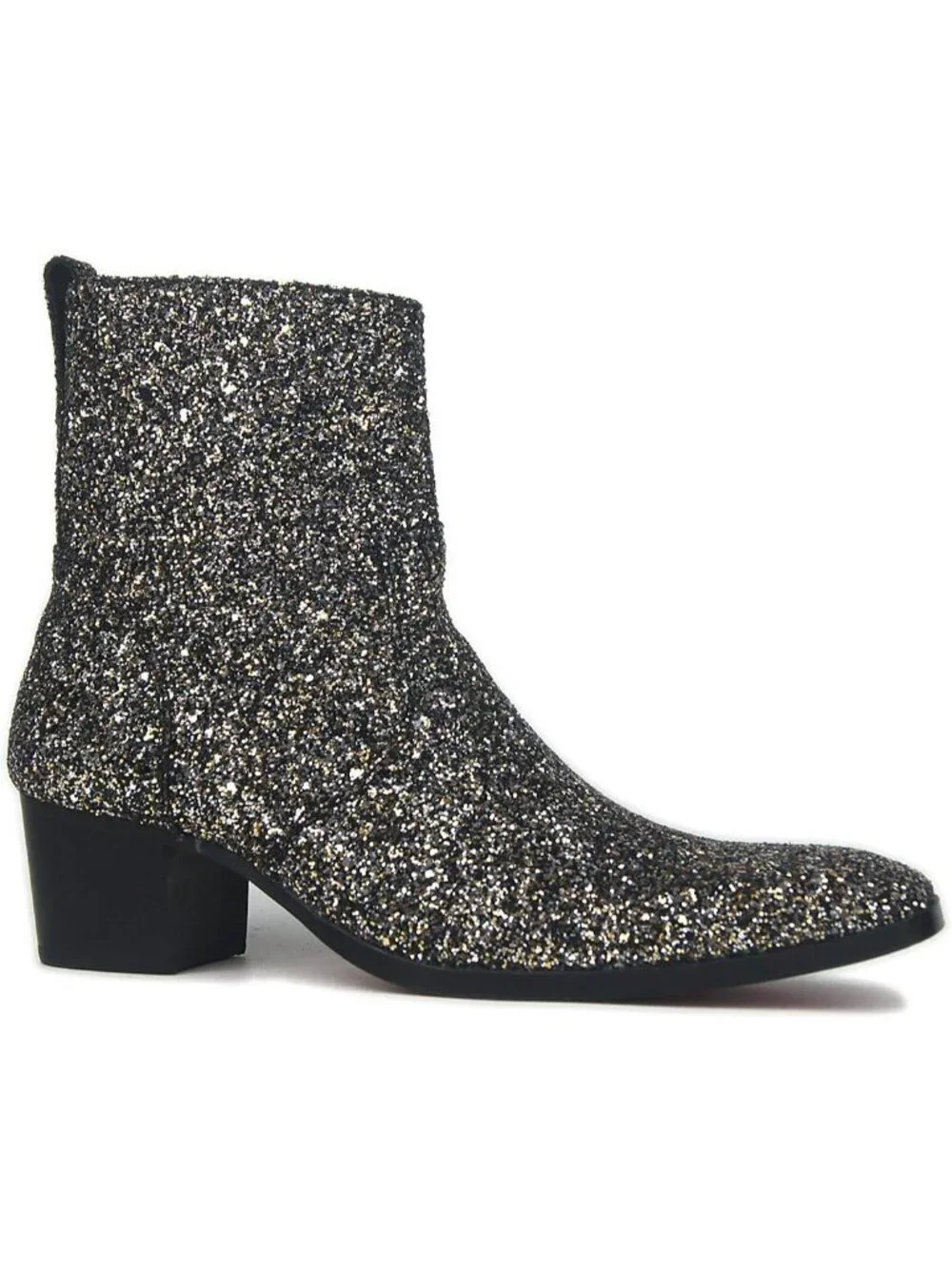 🆕Men's Black Dress Boot Leather Glitter Chukka Designer Boots Casual Heel